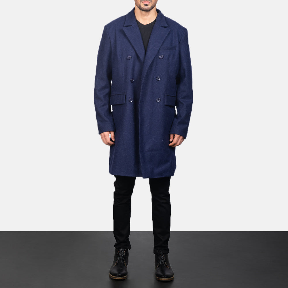 Claud Blue Wool Double Breasted Coat by Dash Racegear - men Jacket view 1
