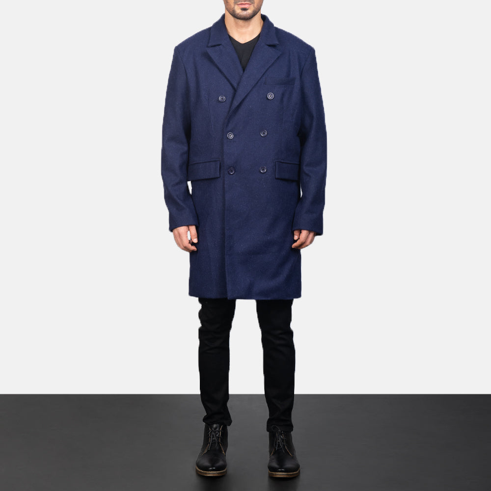 Claud Blue Wool Double Breasted Coat by Dash Racegear - men Jacket view 3