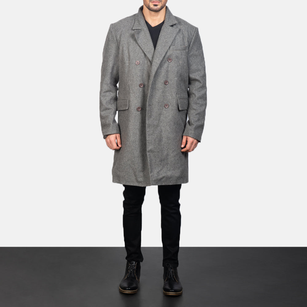 Claud Grey Wool Double Breasted Coat by Dash Racegear - men Jacket view 3