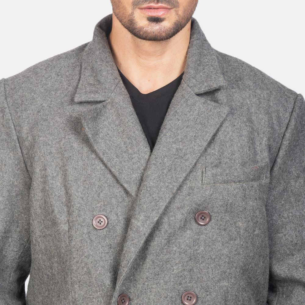 Claud Grey Wool Double Breasted Coat by Dash Racegear - men Jacket view 6