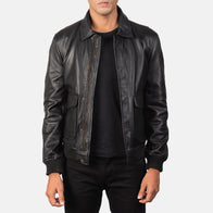 Coffmen Black A2 Leather Bomber Jacket by Dash Racegear - men Jacket view 1