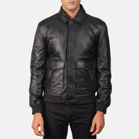 Coffmen Black A2 Leather Bomber Jacket by Dash Racegear - men Jacket view 4