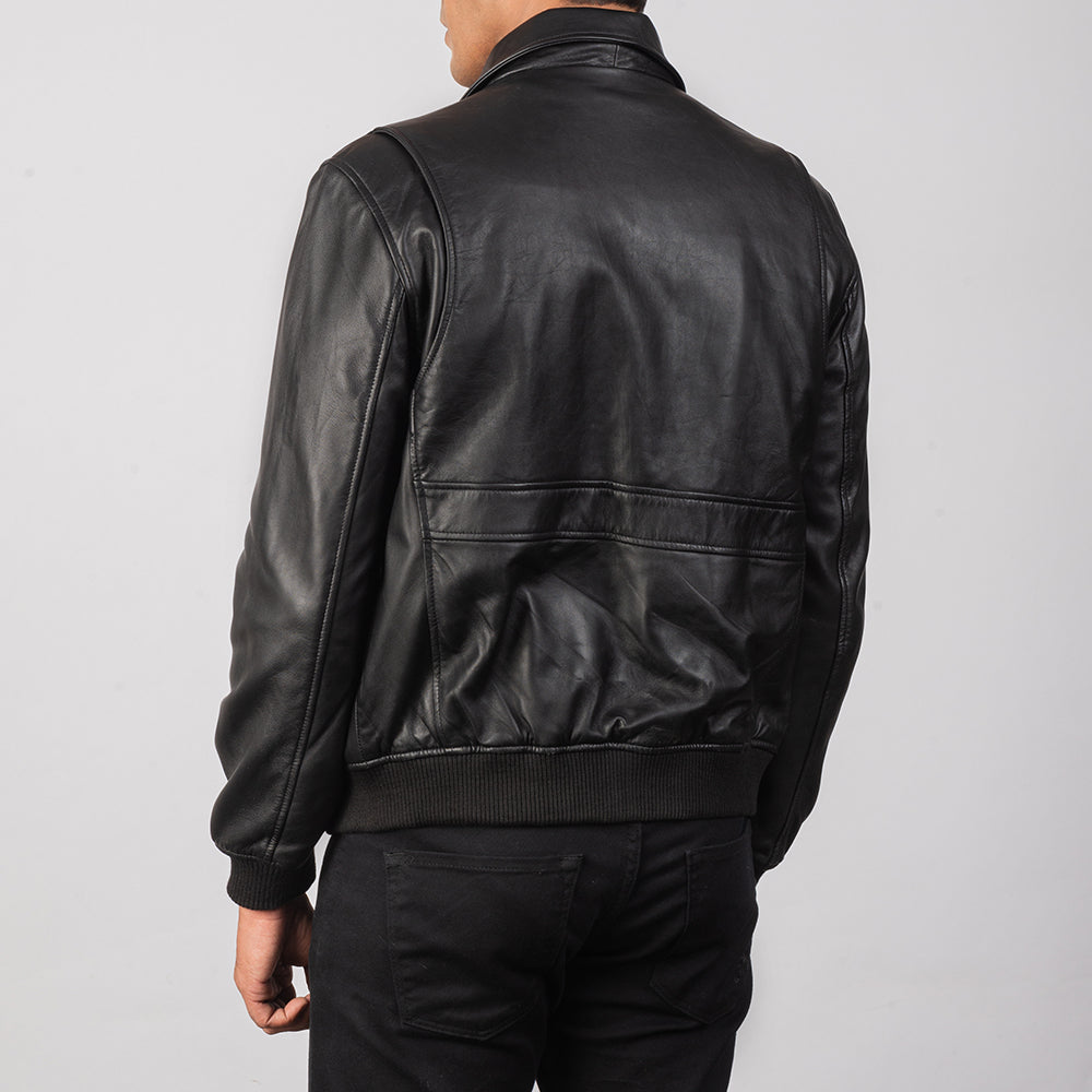 Coffmen Black A2 Leather Bomber Jacket by Dash Racegear - men Jacket view 5