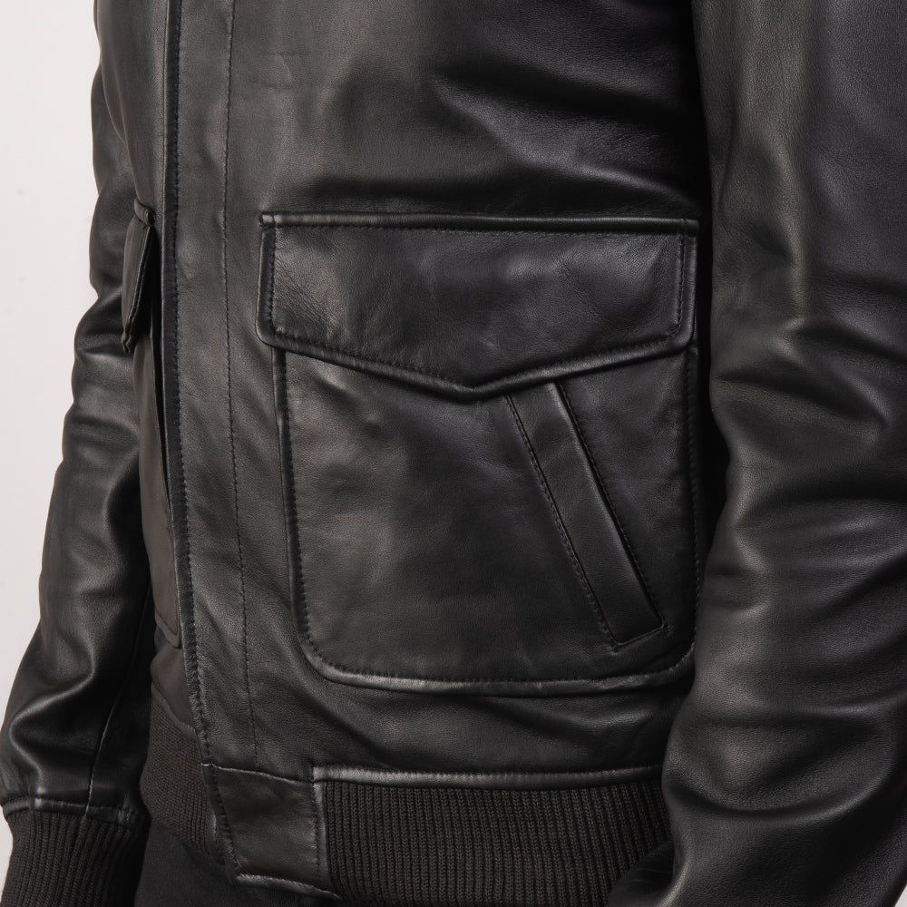 Coffmen Black A2 Leather Bomber Jacket by Dash Racegear - men Jacket view 6