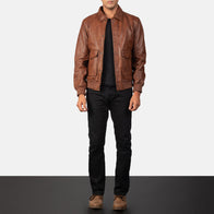 Coffmen Brown A2 Leather Bomber Jacket by Dash Racegear - men Jacket view 3