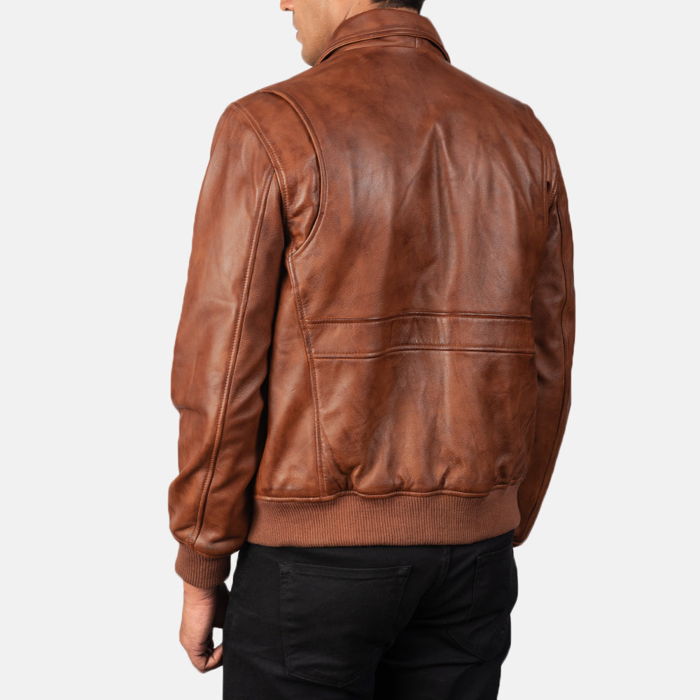 Coffmen Brown A2 Leather Bomber Jacket by Dash Racegear - men Jacket view 5