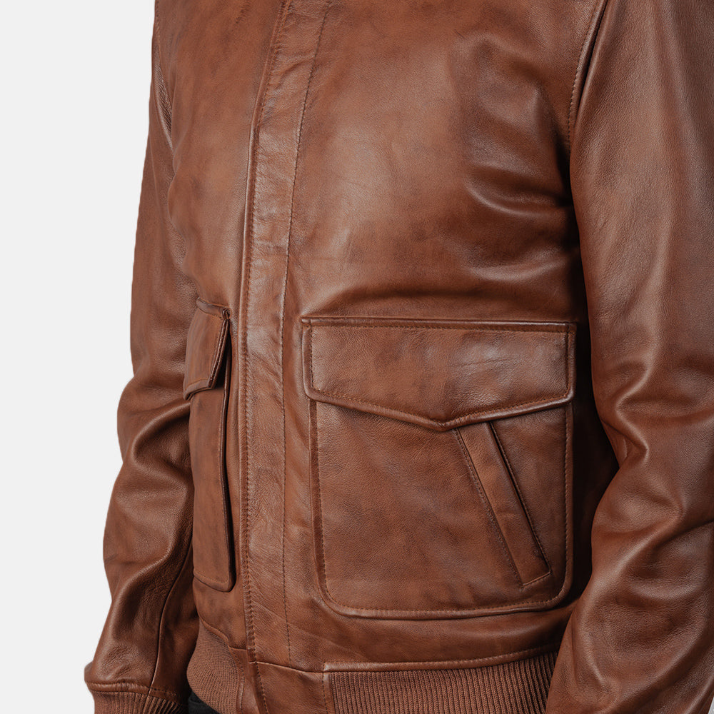 Coffmen Brown A2 Leather Bomber Jacket by Dash Racegear - men Jacket view 6