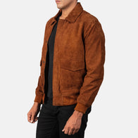 Coffmen Brown Suede A2 Bomber Jacket by Dash Racegear - men Jacket view 2