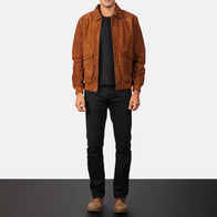 Coffmen Brown Suede A2 Bomber Jacket by Dash Racegear - men Jacket view 3