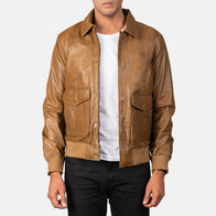 Coffmen Olive Brown A2 Leather Bomber Jacket by Dash Racegear - men Jacket view 1