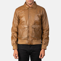 Coffmen Olive Brown A2 Leather Bomber Jacket by Dash Racegear - men Jacket view 3