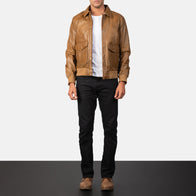 Coffmen Olive Brown A2 Leather Bomber Jacket by Dash Racegear - men Jacket view 4