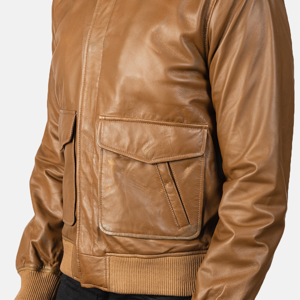 Coffmen Olive Brown A2 Leather Bomber Jacket by Dash Racegear - men Jacket view 6