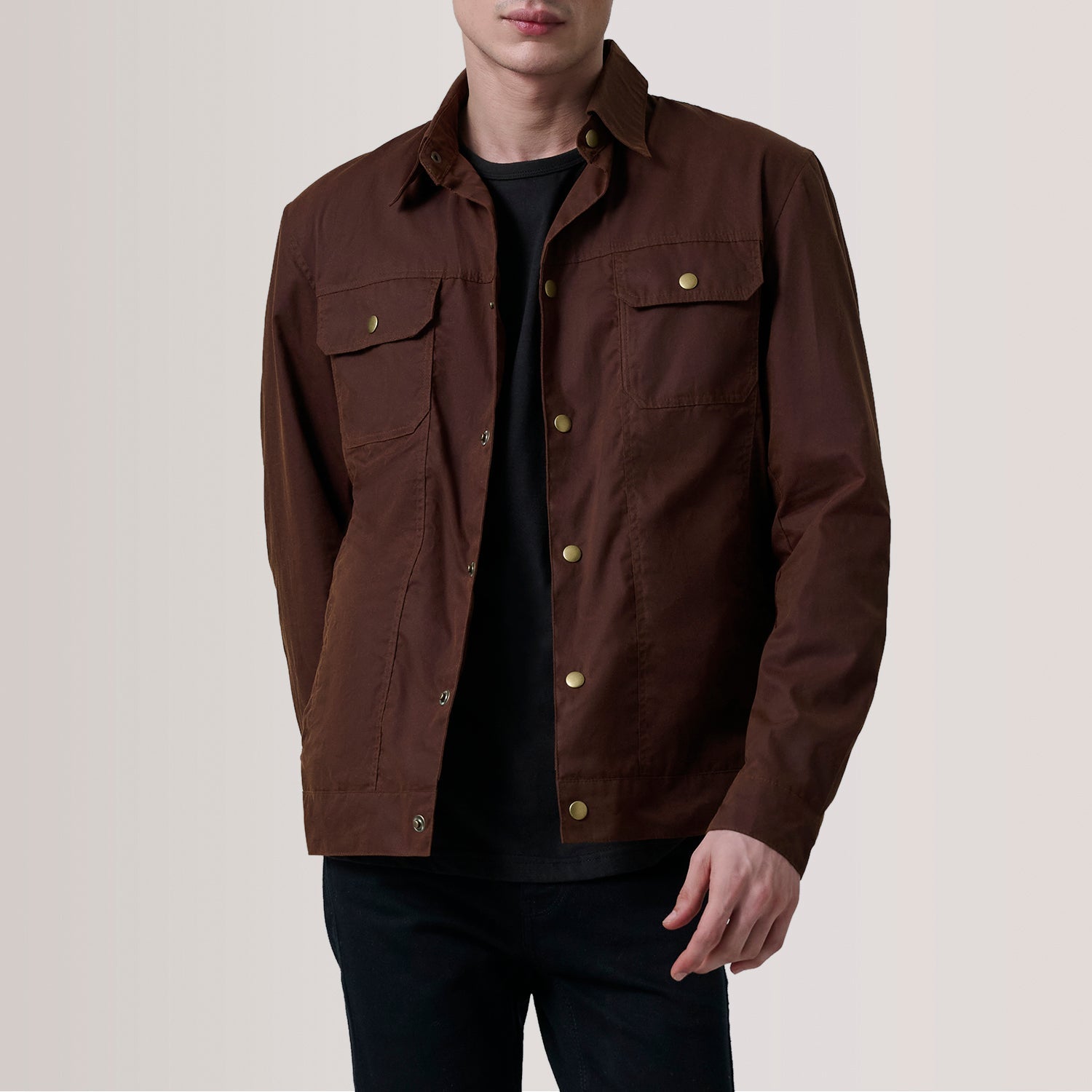 Colberto Brown Waxed Canvas Trucker Jacket by Dash Racegear - men Jacket view 1