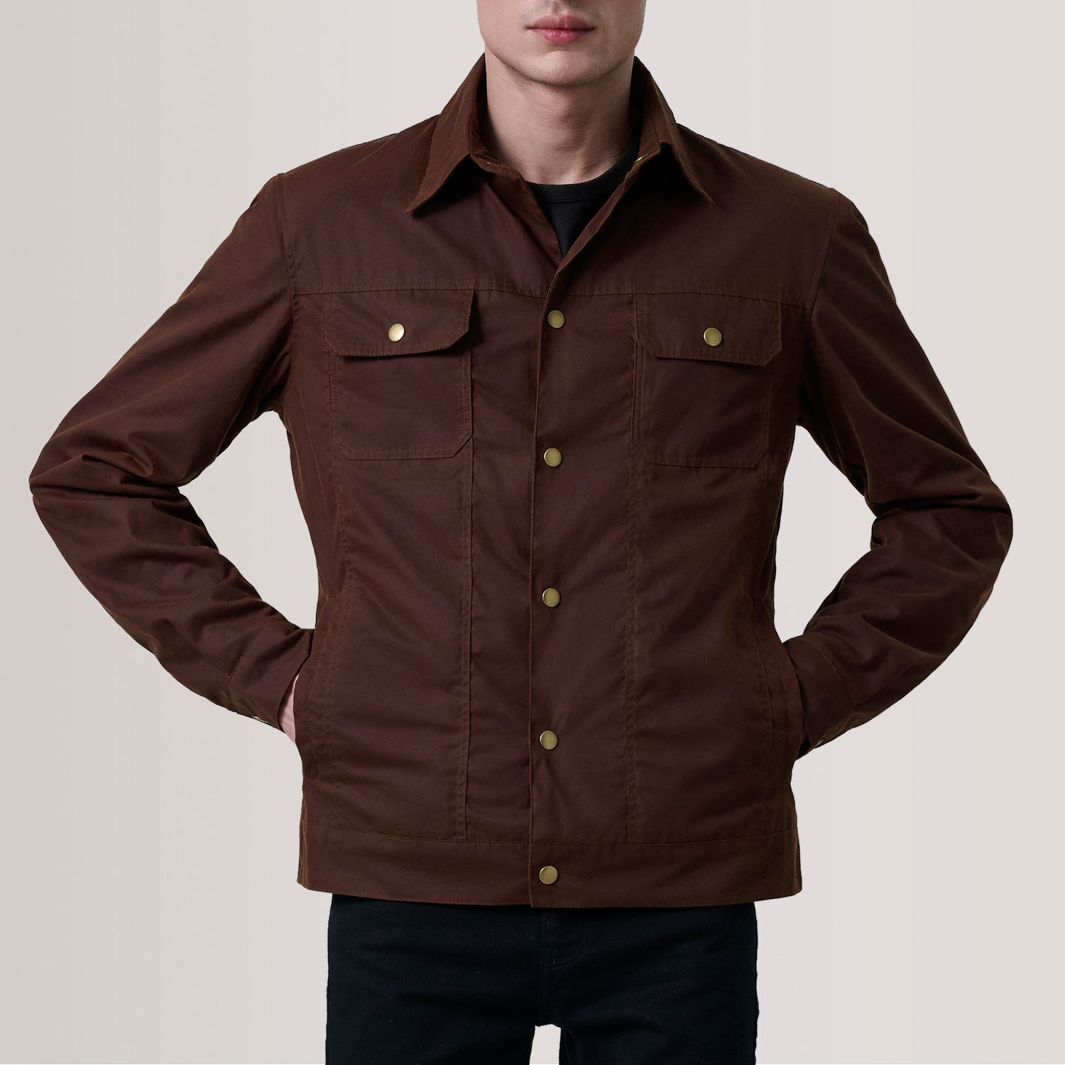 Colberto Brown Waxed Canvas Trucker Jacket by Dash Racegear - men Jacket view 5