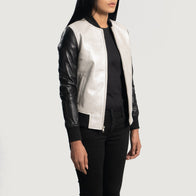 Cole Silver Leather Bomber Jacket by Dash Racegear - women Jacket view 2