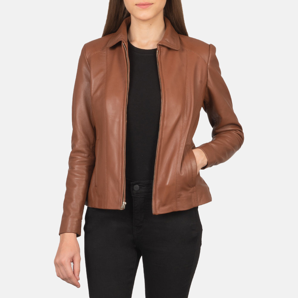 Colette Brown Leather Jacket by Dash Racegear - women Jacket view 1