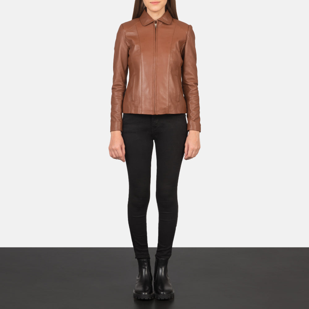 Colette Brown Leather Jacket by Dash Racegear - women Jacket view 3