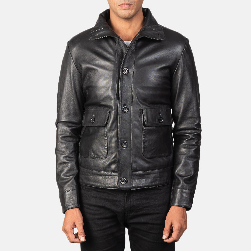 Columbus Black Leather Bomber Jacket by Dash Racegear - men Jacket view 1