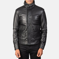 Columbus Black Leather Bomber Jacket by Dash Racegear - men Jacket view 3