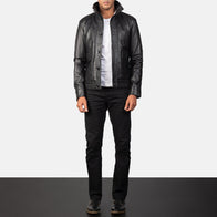 Columbus Black Leather Bomber Jacket by Dash Racegear - men Jacket view 4