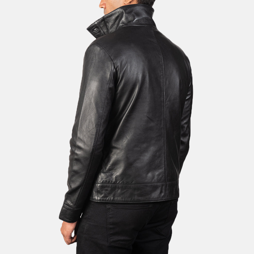 Columbus Black Leather Bomber Jacket by Dash Racegear - men Jacket view 5