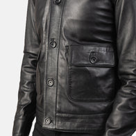 Columbus Black Leather Bomber Jacket by Dash Racegear - men Jacket view 6