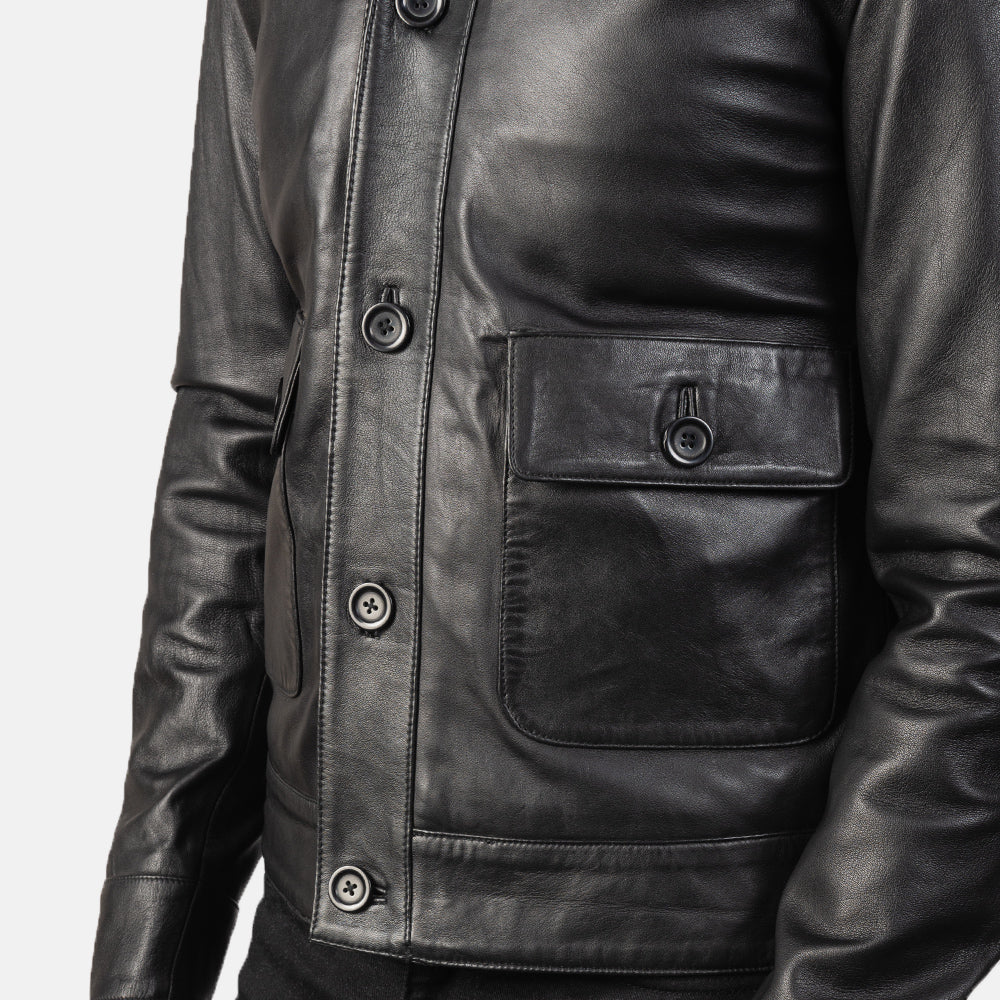 Columbus Black Leather Bomber Jacket by Dash Racegear - men Jacket view 6