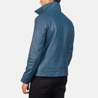 Columbus Blue Leather Bomber Jacket by Dash Racegear - men Jacket view 5