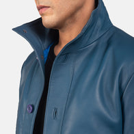 Columbus Blue Leather Bomber Jacket by Dash Racegear - men Jacket view 6
