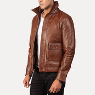 Columbus Brown Leather Bomber Jacket by Dash Racegear - men Jacket view 2