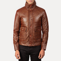 Columbus Brown Leather Bomber Jacket by Dash Racegear - men Jacket view 3