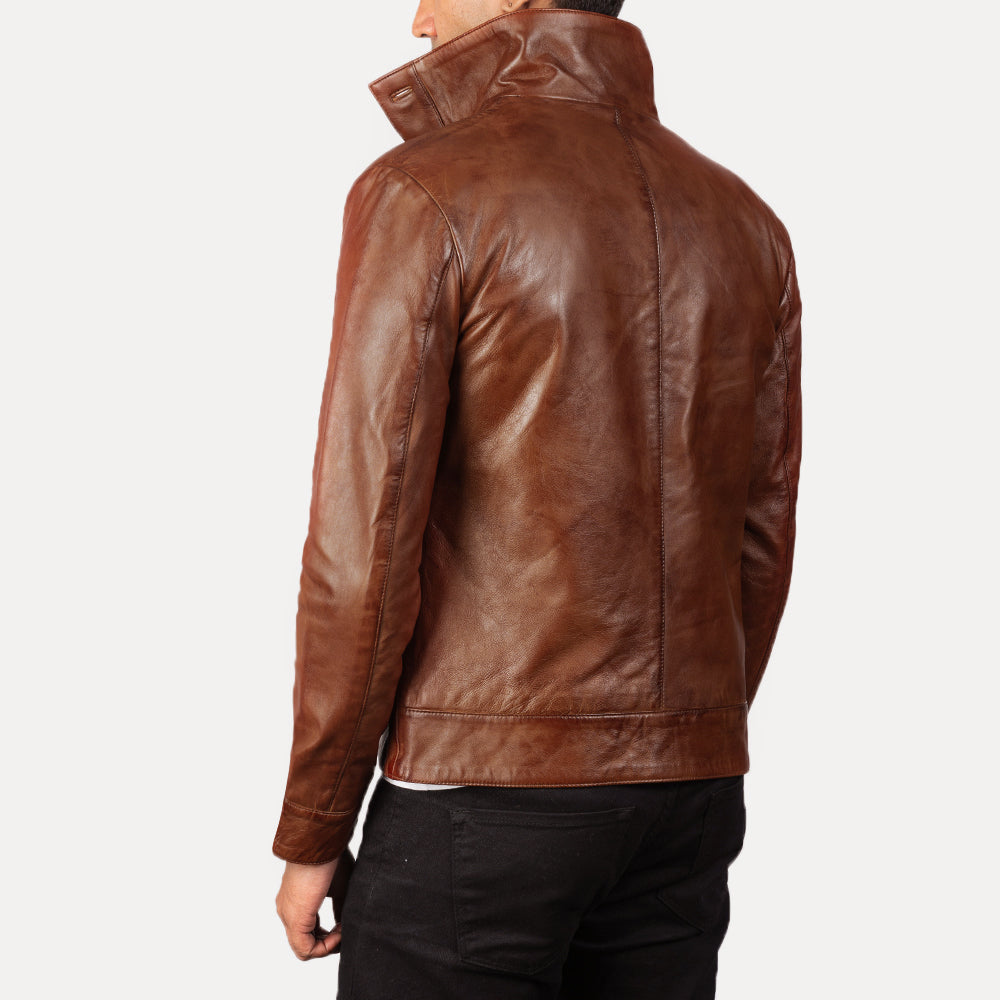 Columbus Brown Leather Bomber Jacket by Dash Racegear - men Jacket view 5