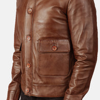 Columbus Brown Leather Bomber Jacket by Dash Racegear - men Jacket view 6
