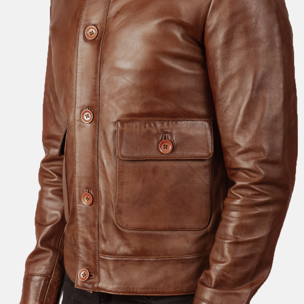 Columbus Brown Leather Bomber Jacket by Dash Racegear - men Jacket view 6