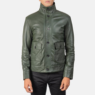Columbus Green Leather Bomber Jacket by Dash Racegear - men Jacket view 4