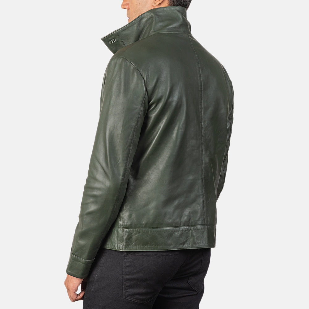 Columbus Green Leather Bomber Jacket by Dash Racegear - men Jacket view 5