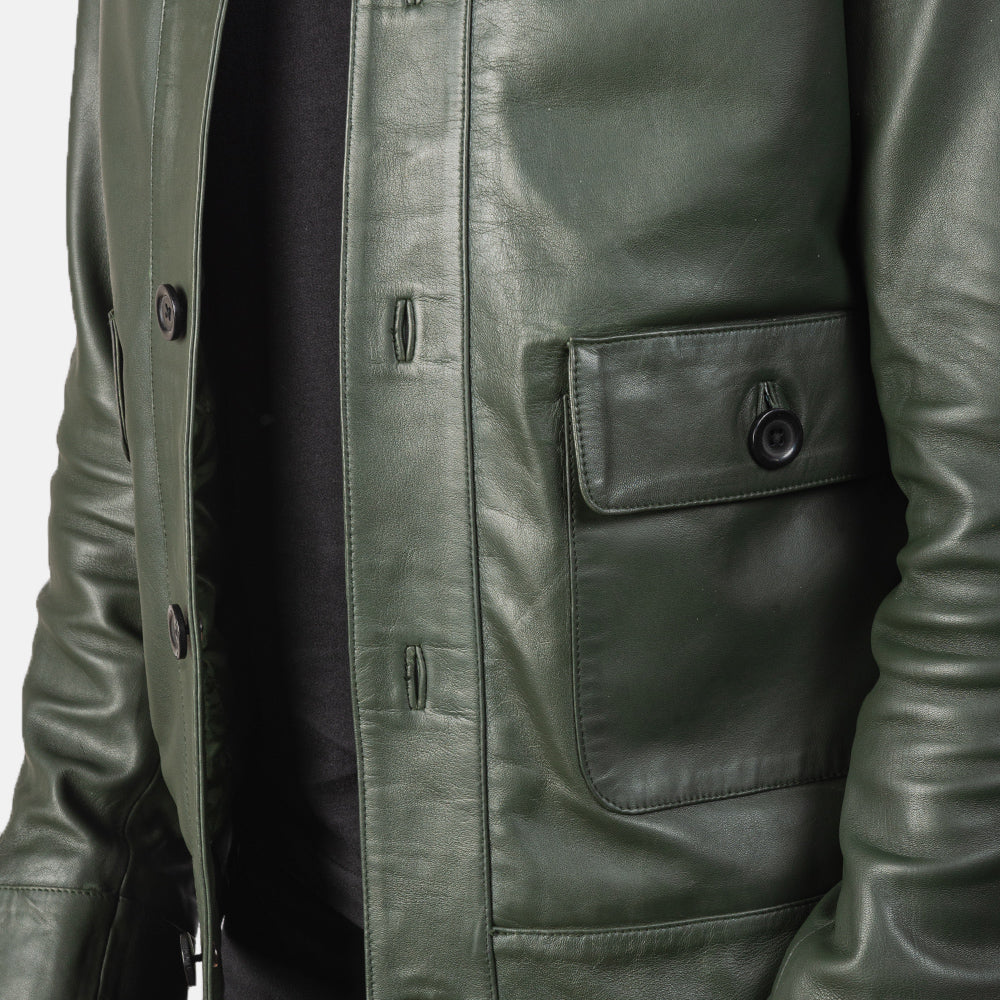 Columbus Green Leather Bomber Jacket by Dash Racegear - men Jacket view 6