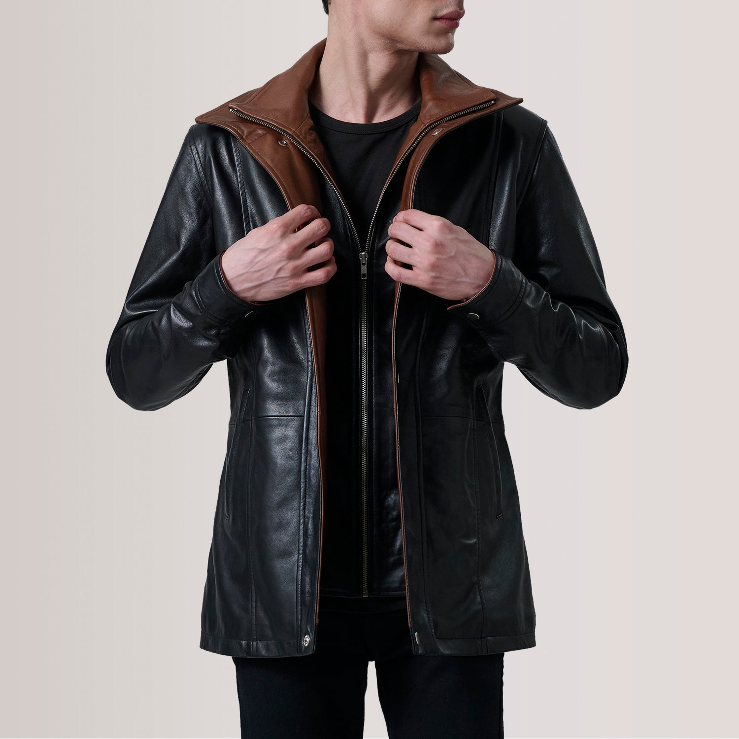 Connor Black Leather Coat by Dash Racegear - men Jacket view 1