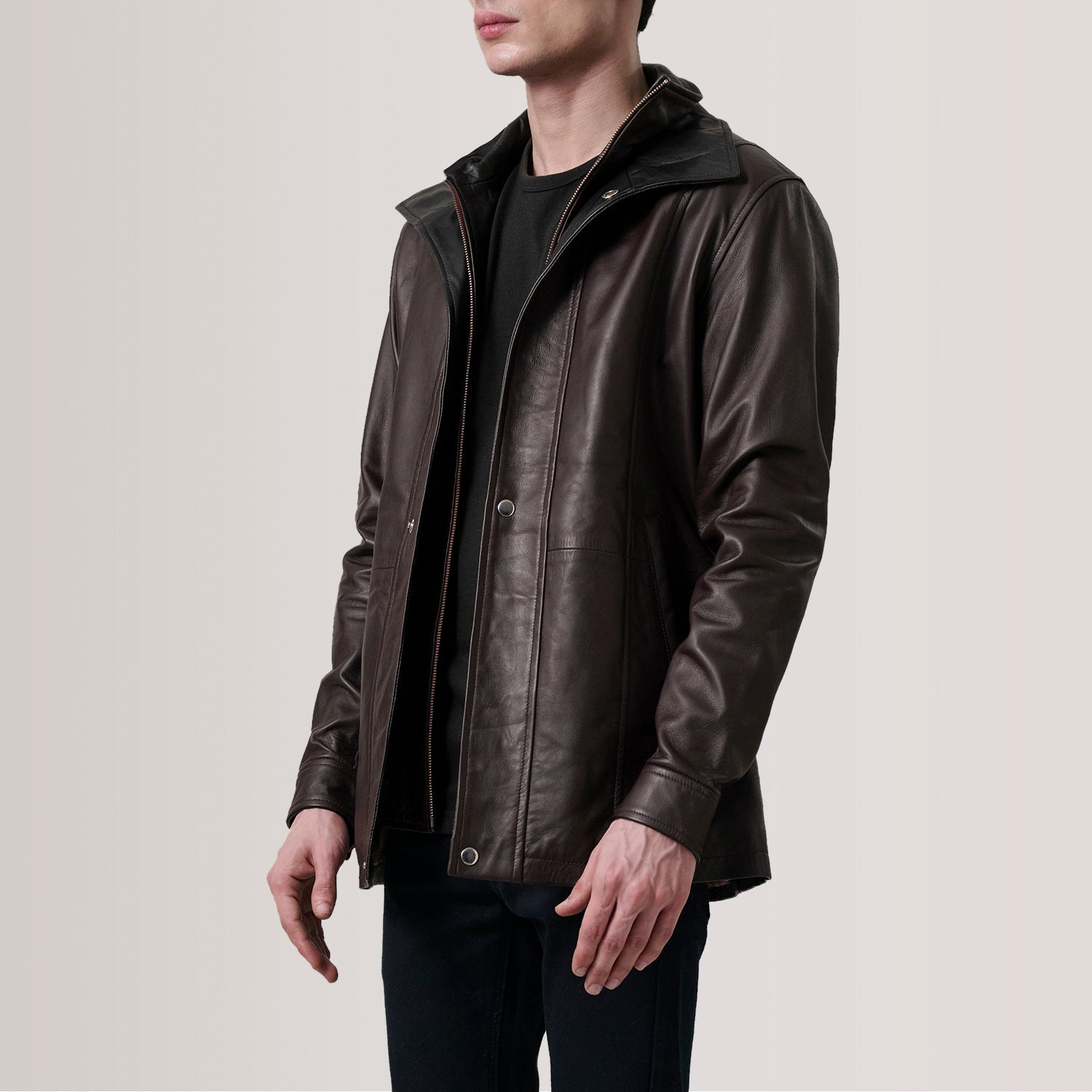 Connor Maroon Leather Coat by Dash Racegear - men Jacket view 3
