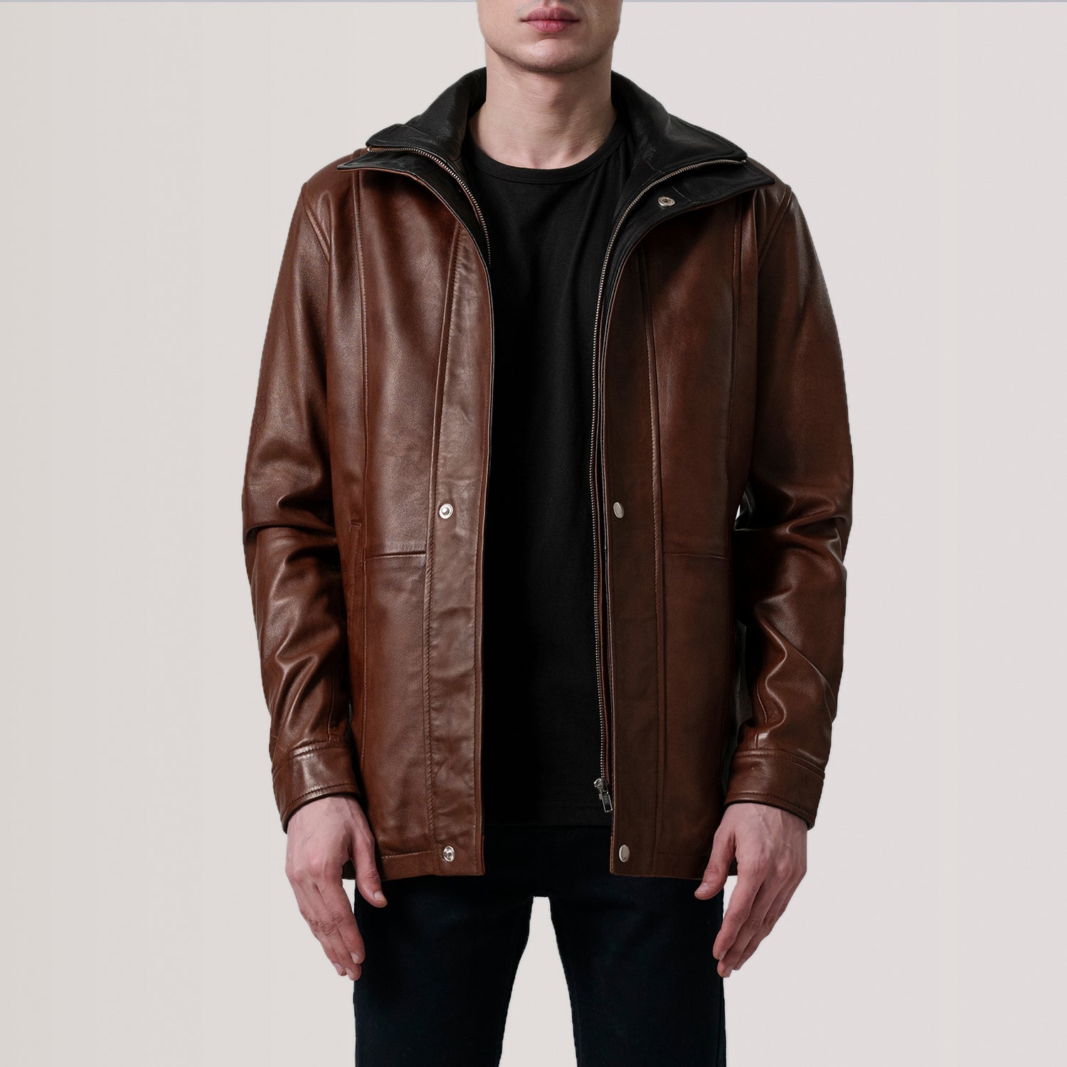 Connor Waxed Brown Leather Coat by Dash Racegear - men Jacket view 1