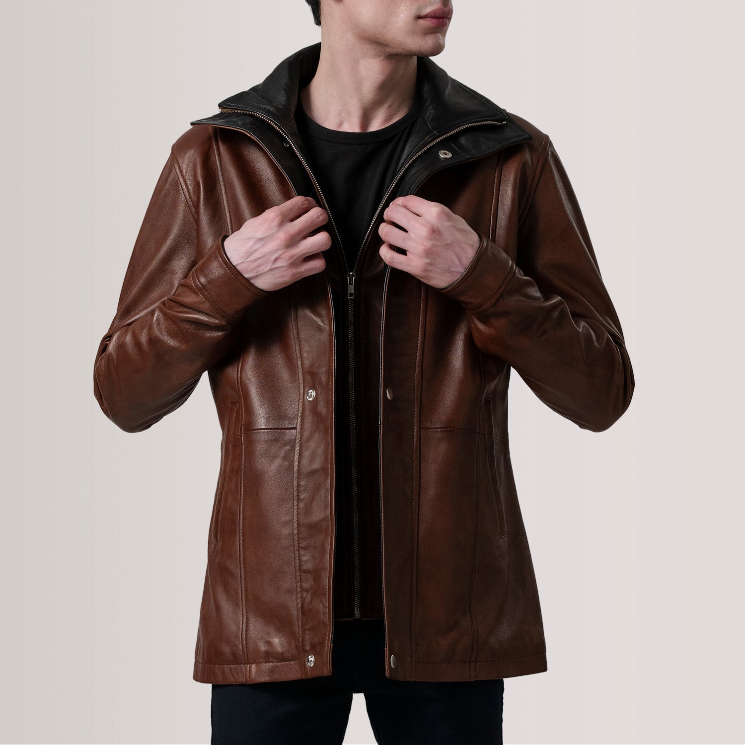 Connor Waxed Brown Leather Coat by Dash Racegear - men Jacket view 5