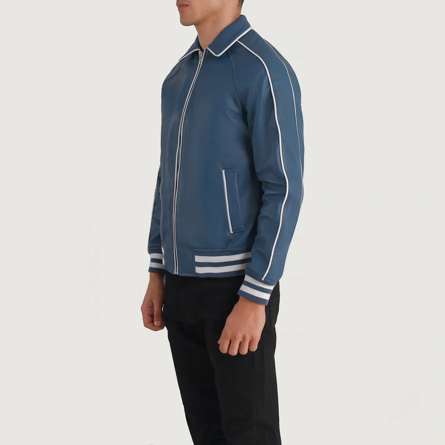 Cooper Blue Leather Varsity Jacket by Dash Racegear - men Jacket view 2