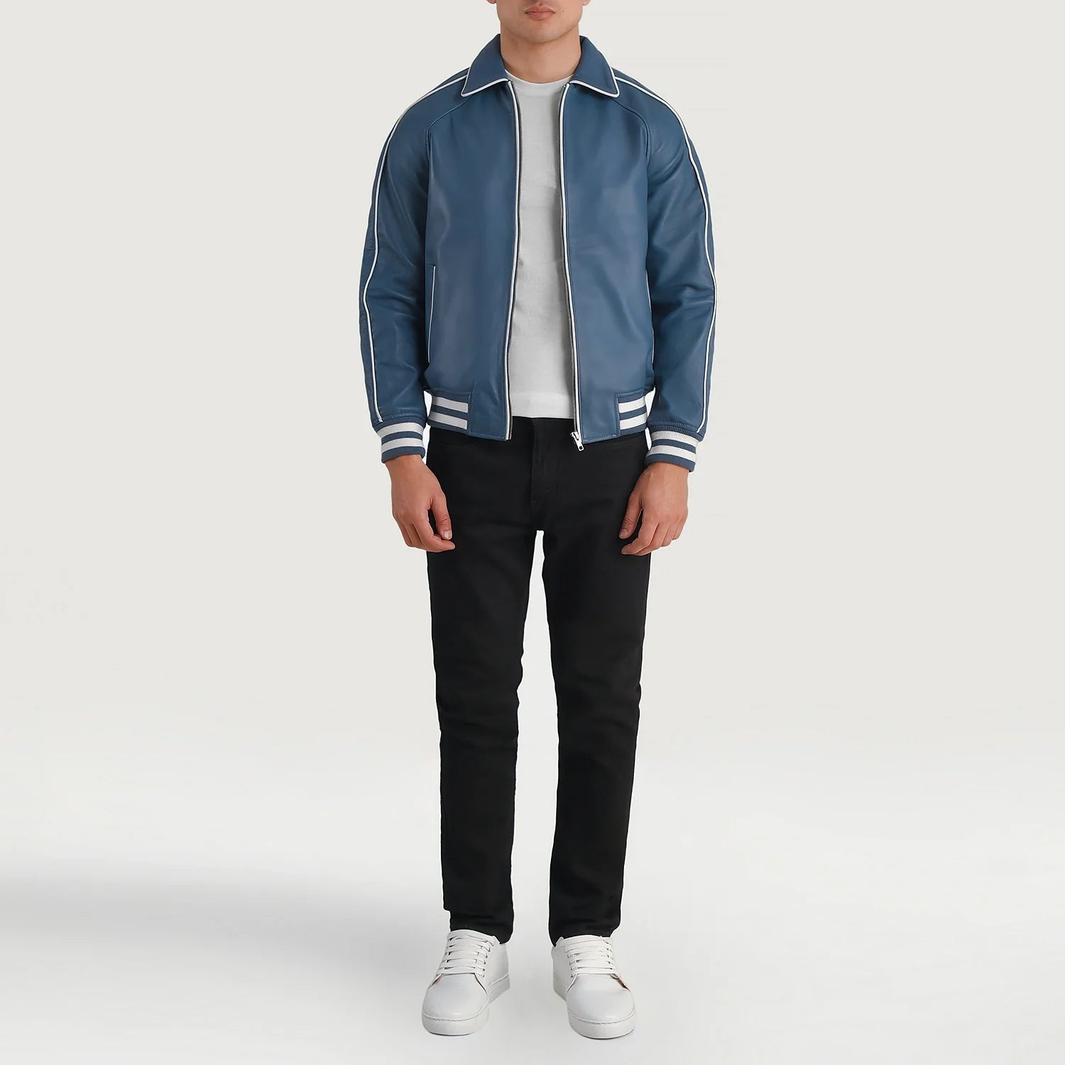 Cooper Blue Leather Varsity Jacket by Dash Racegear - men Jacket view 3