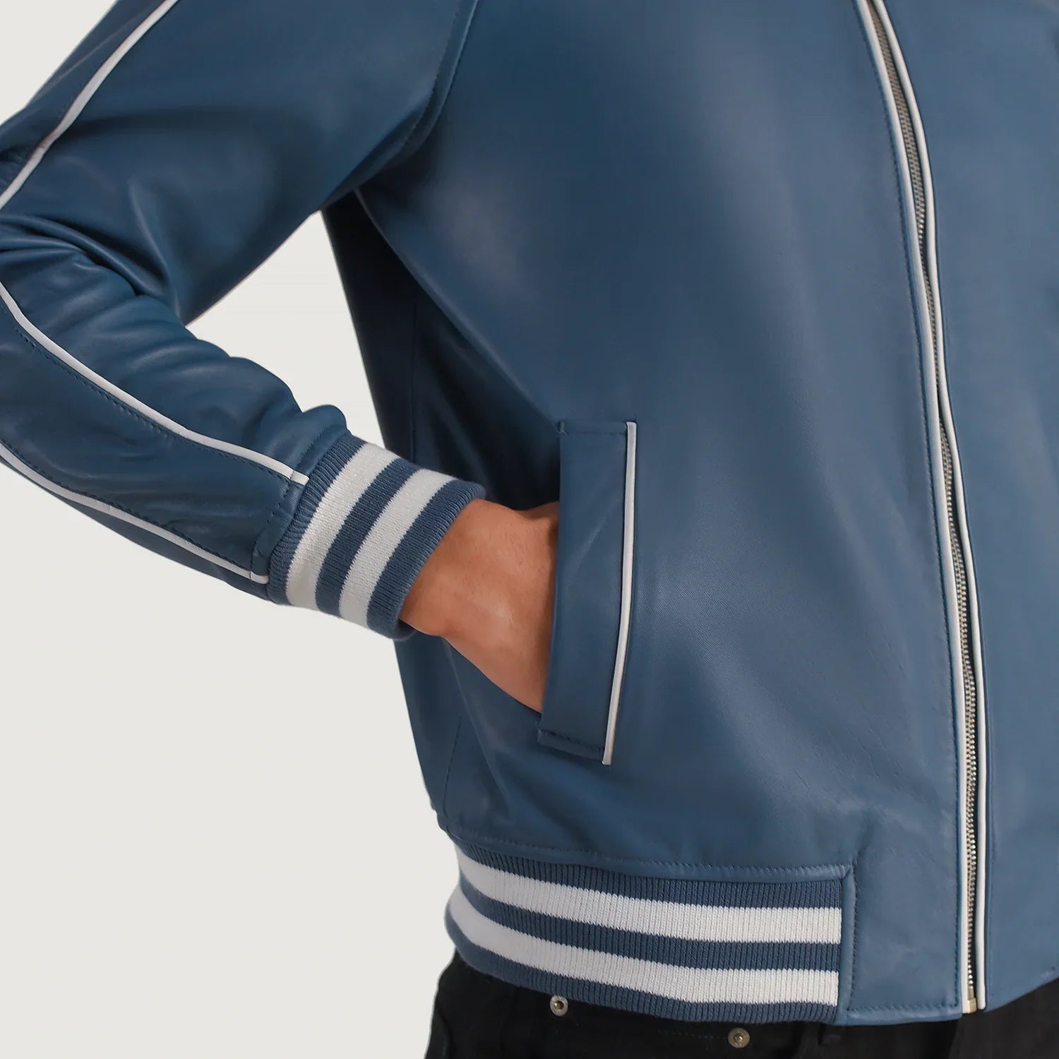 Cooper Blue Leather Varsity Jacket by Dash Racegear - men Jacket view 6