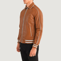 Cooper Tan Brown Leather Varsity Jacket by Dash Racegear - men Jacket view 2