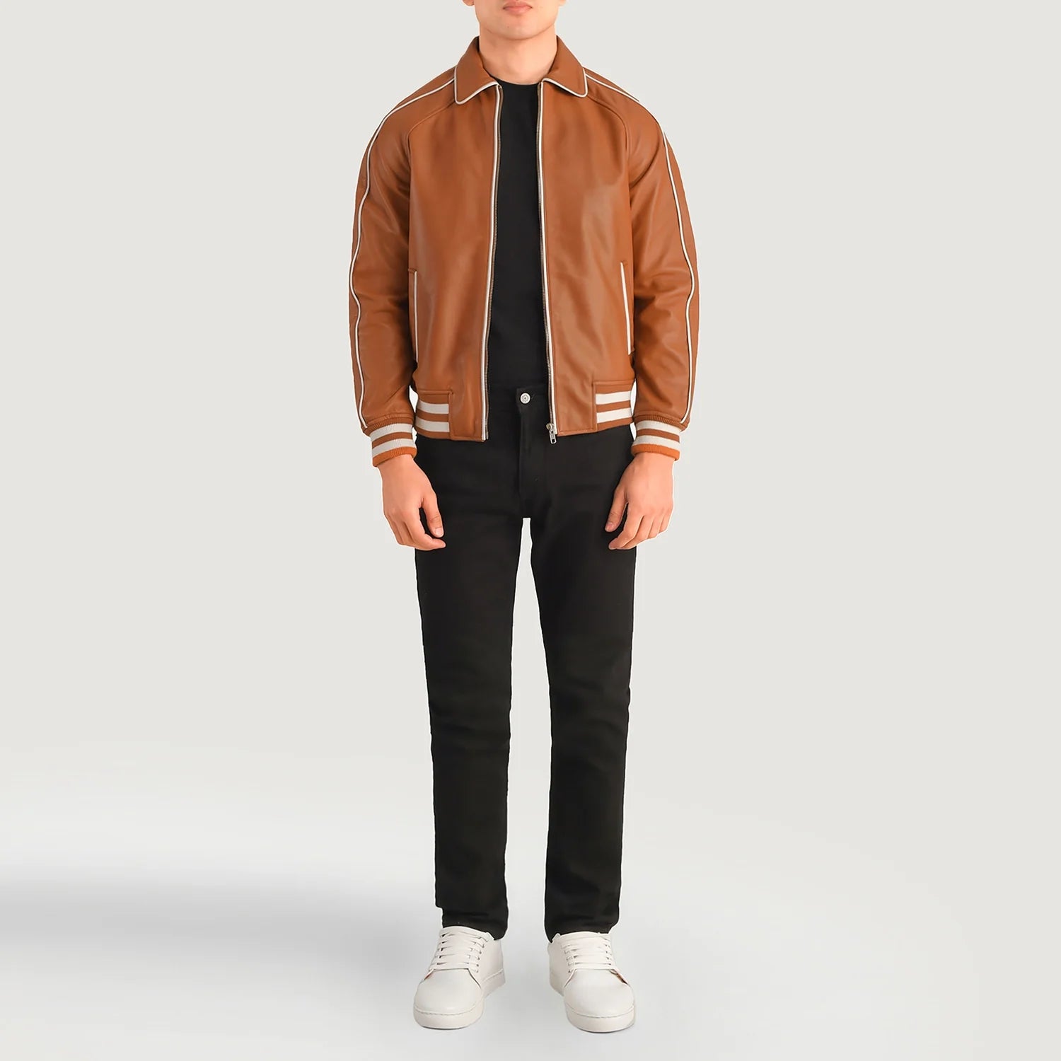 Cooper Tan Brown Leather Varsity Jacket by Dash Racegear - men Jacket view 3