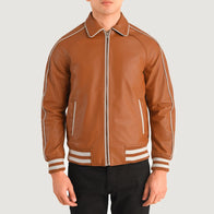 Cooper Tan Brown Leather Varsity Jacket by Dash Racegear - men Jacket view 4
