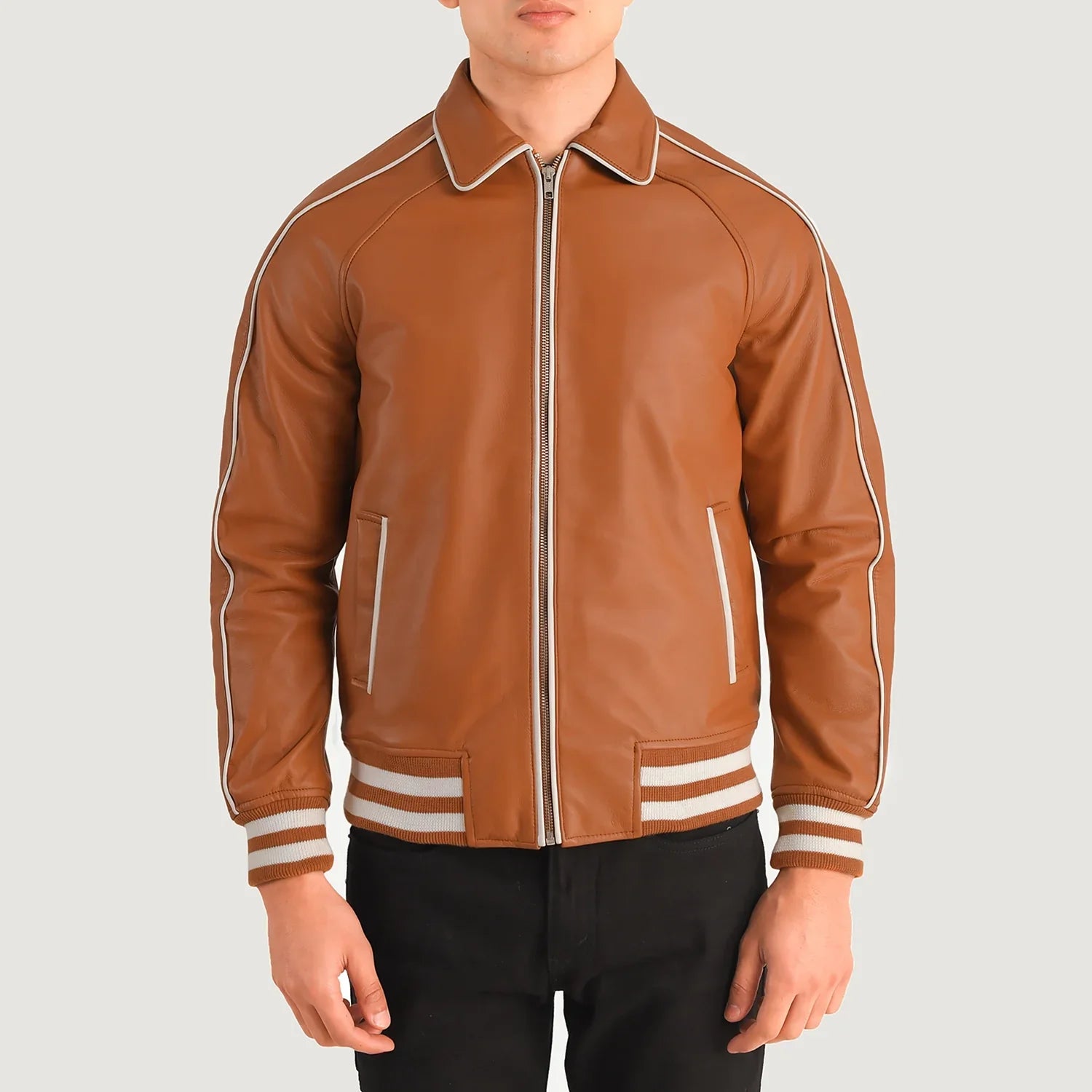 Cooper Tan Brown Leather Varsity Jacket by Dash Racegear - men Jacket view 4