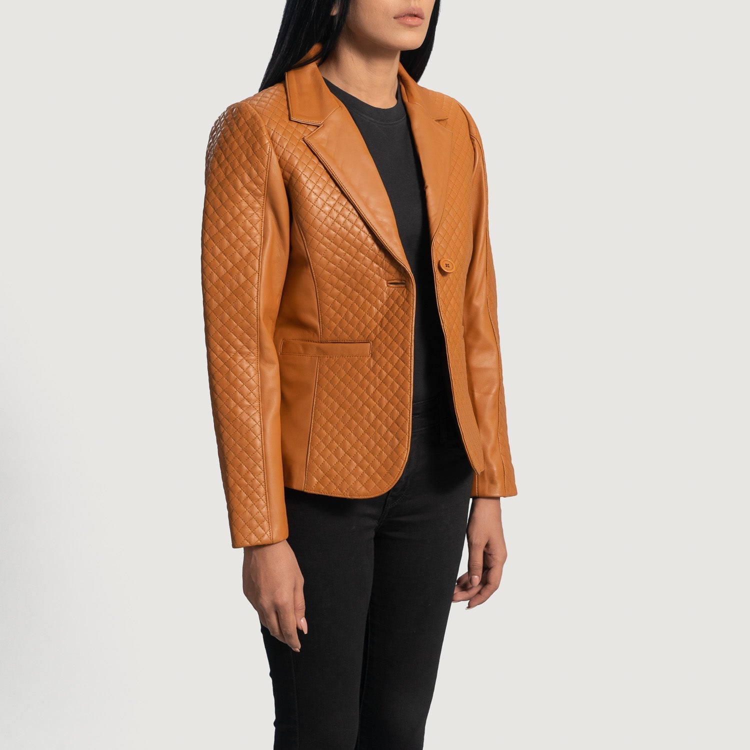Cora Quilted Brown Leather Blazer by Dash Racegear - women Jacket view 2